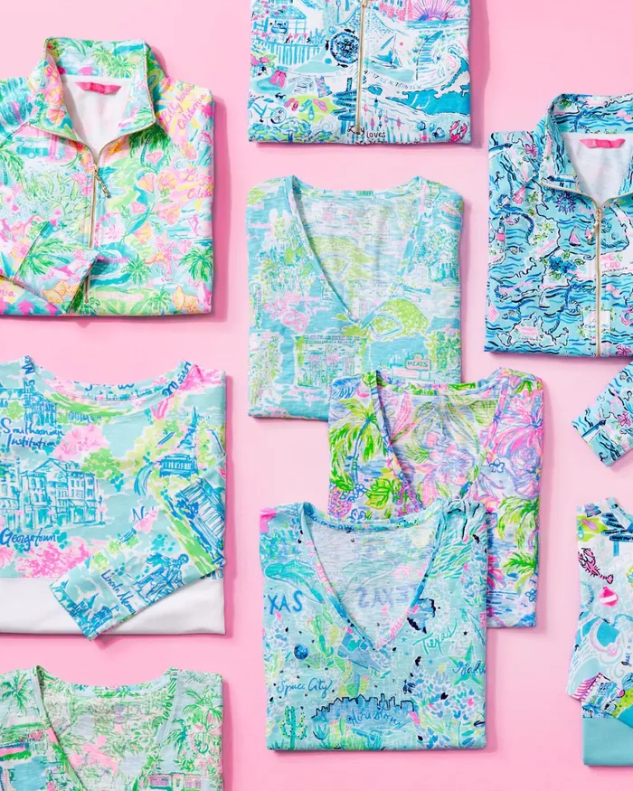 Tops Women Lilly Pulitzer UPF 50 Skipper Popover Multi Lilly Loves Philly