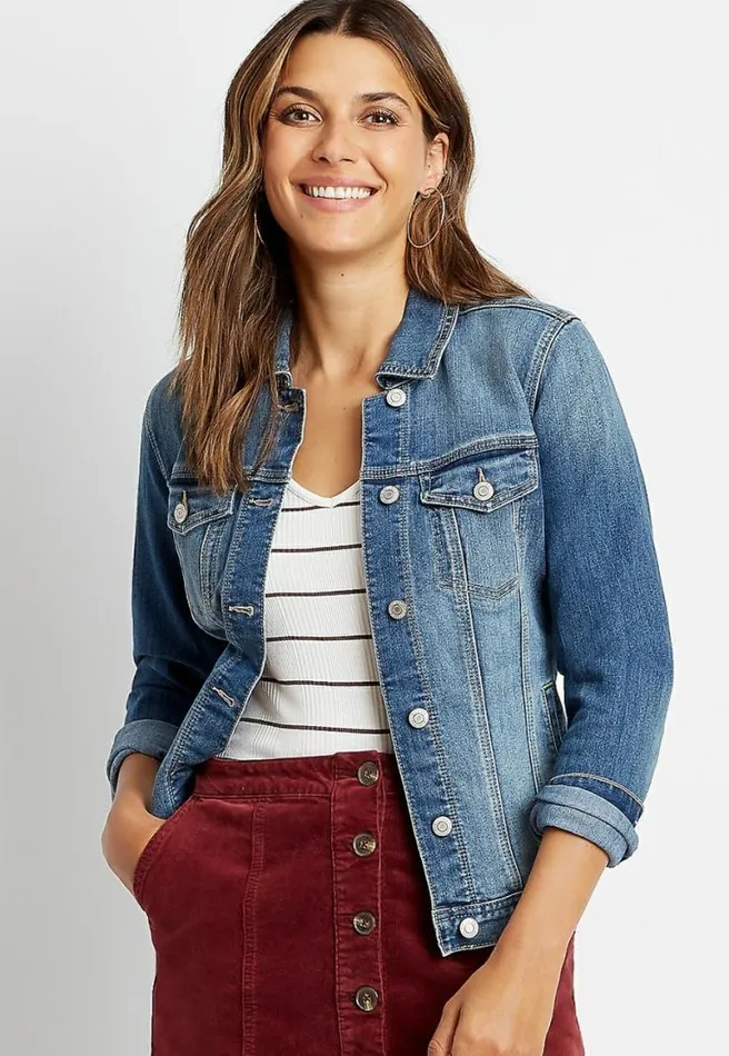 Traditional Medium Wash Denim Jacket Women Maurices Tops