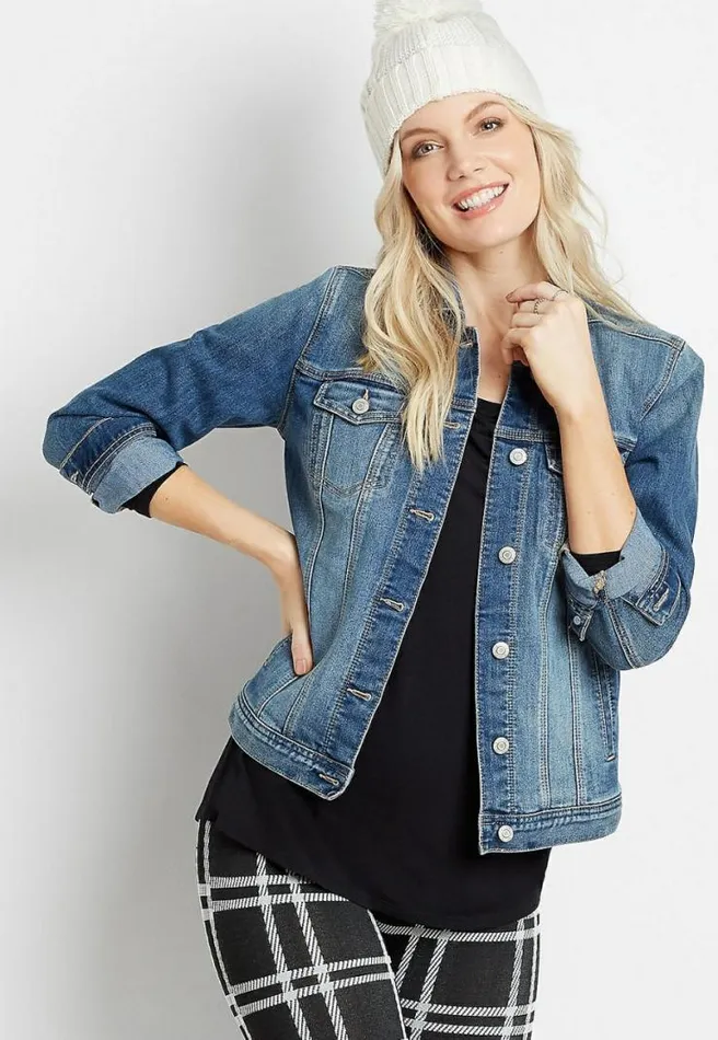 Traditional Medium Wash Denim Jacket Women Maurices Tops