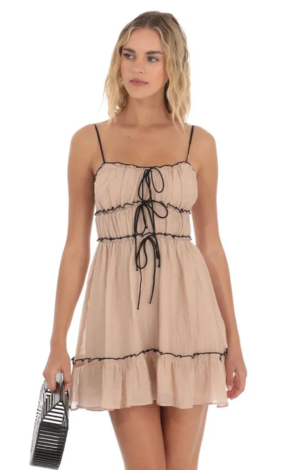 Triple Ties Ruched Dress Brown Women LUCY IN THE SKY Mini Dresses Triple Ties Ruched Dress Brown Women LUCY IN THE SKY Mini Dresses