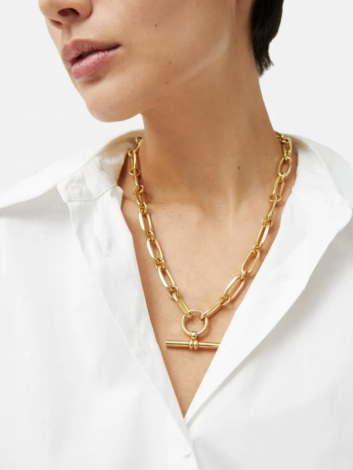 Trombone Link Chain Necklace Gold Women Jigsaw Party