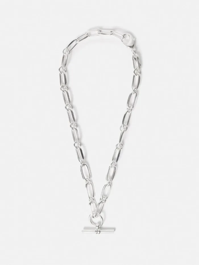 Trombone Link Chain Necklace Silver Women Jigsaw Party