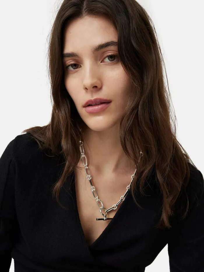 Trombone Link Chain Necklace Silver Women Jigsaw Party