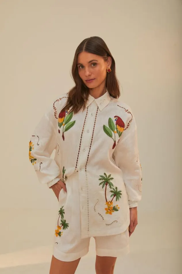 Tropical Destination Embroidered Euroflax Premium Linen Shorts Women FARM Rio Shorts
