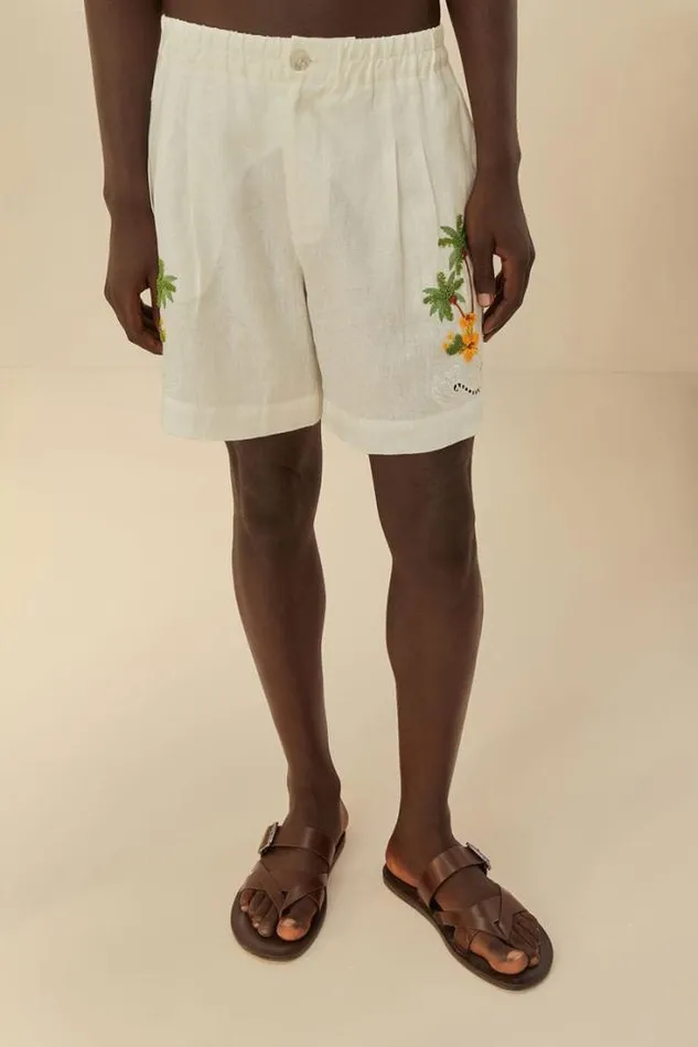 Tropical Destination Embroidered Euroflax Premium Linen Shorts Women FARM Rio Shorts