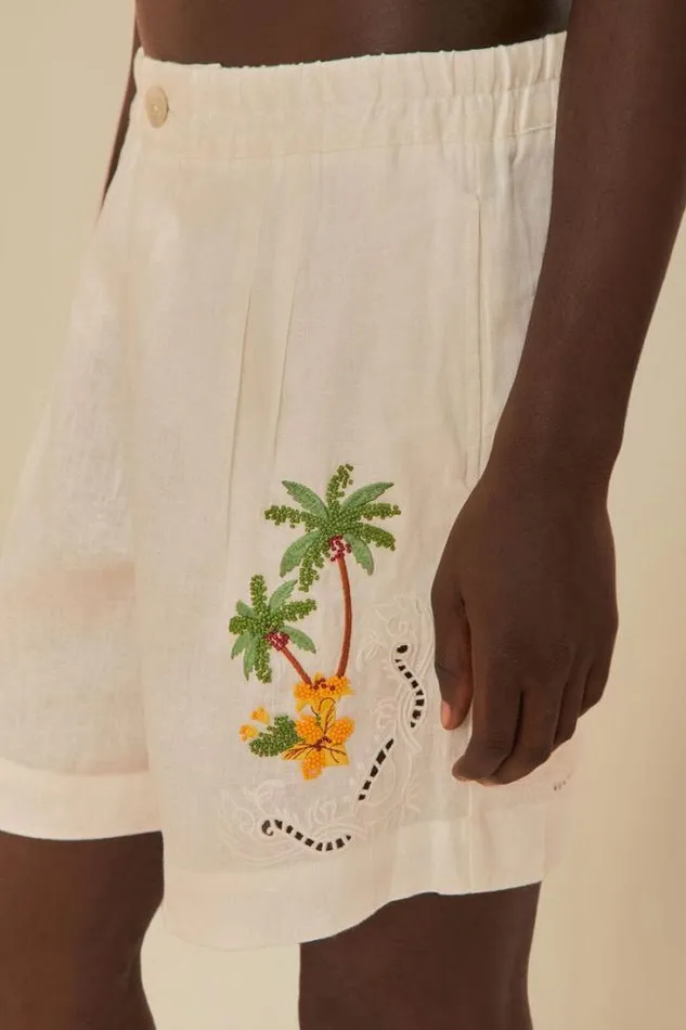 Tropical Destination Embroidered Euroflax Premium Linen Shorts Women FARM Rio Shorts