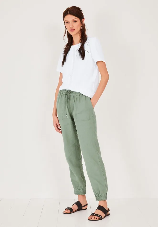 Trousers Women Hush Cropped Linen Joggers Khaki