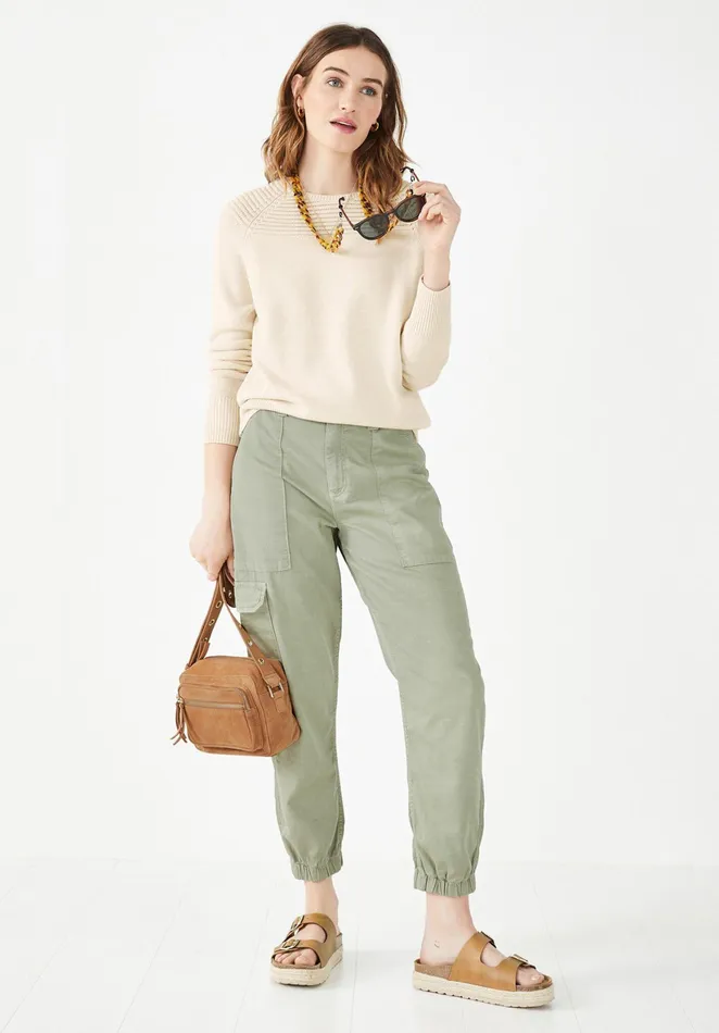 Trousers Women Hush Fenn Cuffed Cargo Chinos Seagrass Green