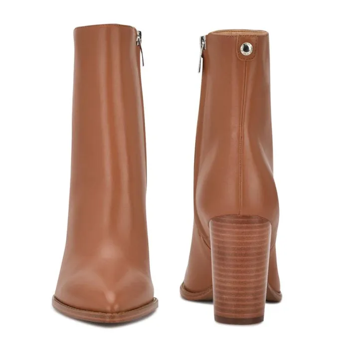 Tryme 92159 Heeled Booties New Luggage Leather Women Nine West Heels