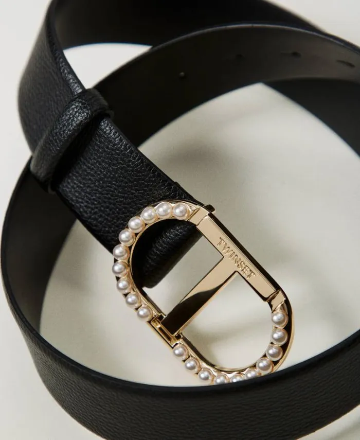 Twinset Belts Belt With Oval T Buckle And Pearls Black 8211 Accessories