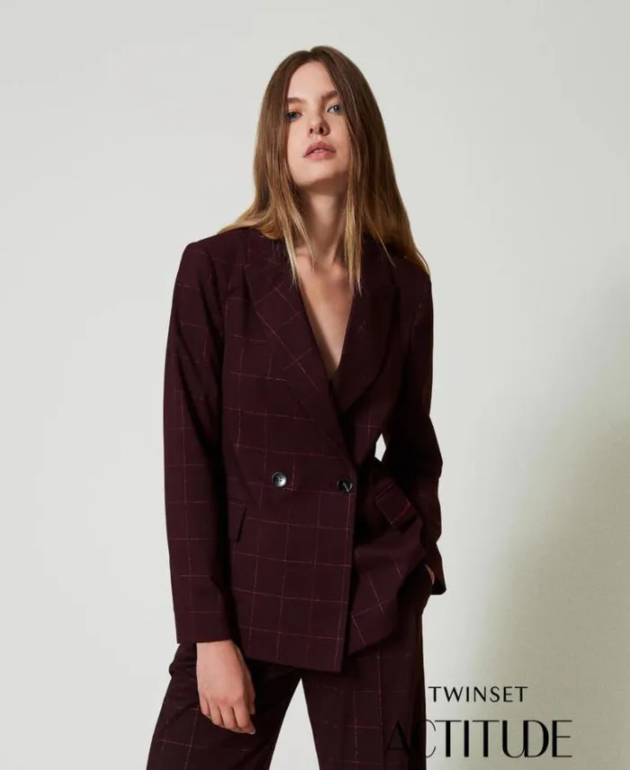 Twinset Blazers Blazer With Lurex Check Pattern Potent Purple 8211 Clothing