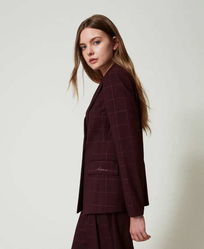 Twinset Blazers Blazer With Lurex Check Pattern Potent Purple 8211 Clothing