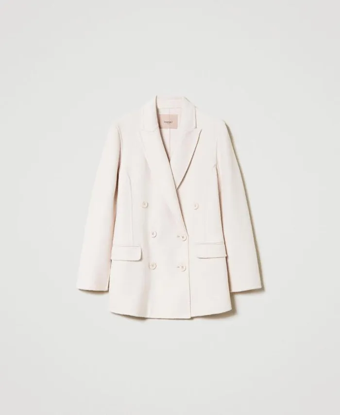 Twinset Blazers Doubled Wool Blend Cloth Doublebreasted Jacket Old White 8211 Clothing
