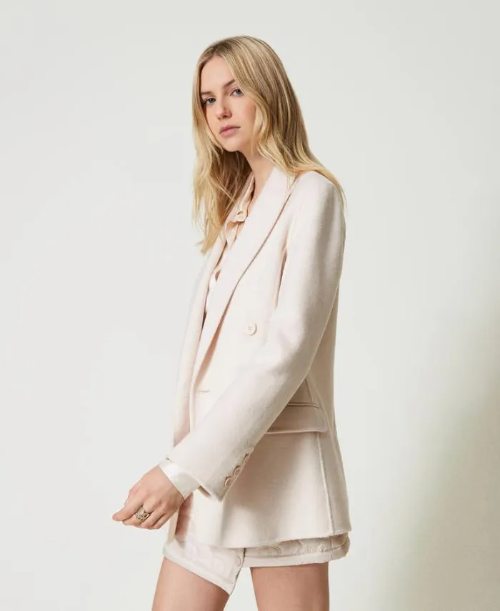 Twinset Blazers Doubled Wool Blend Cloth Doublebreasted Jacket Old White 8211 Clothing