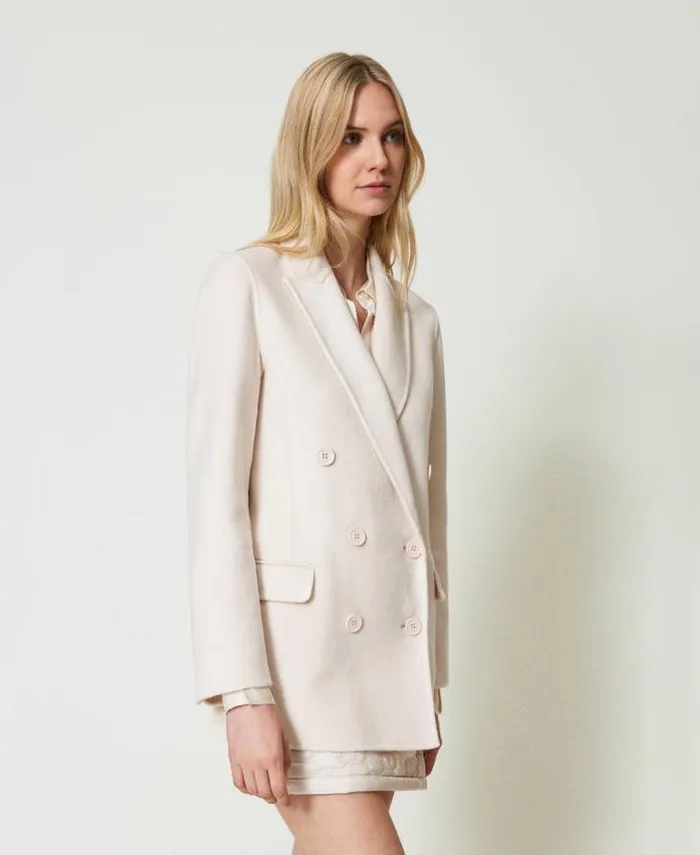 Twinset Blazers Doubled Wool Blend Cloth Doublebreasted Jacket Old White 8211 Clothing