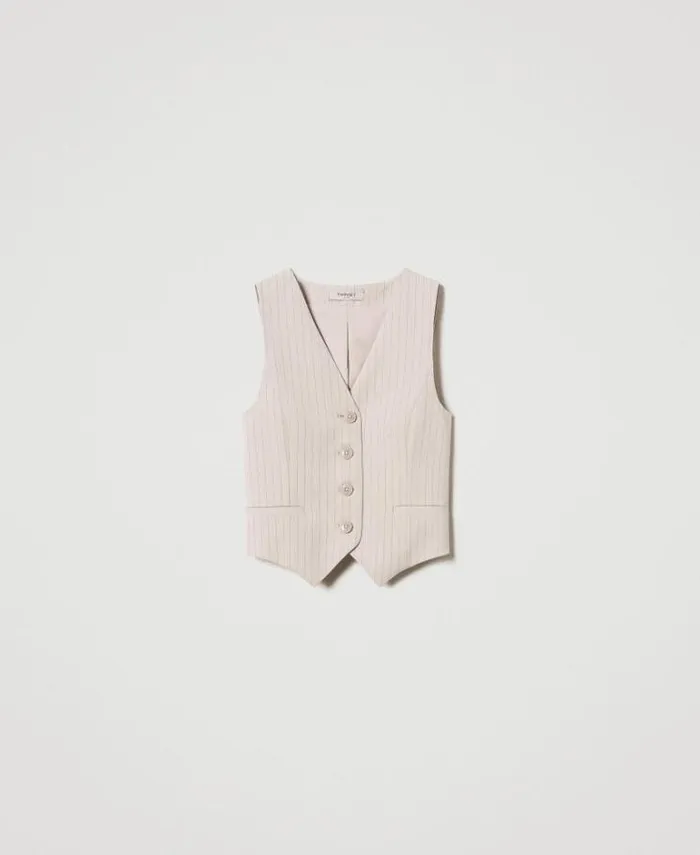 Twinset Blazers Lurex Pinstripe Fitted Waistcoat Lurex Pinstripe Beige 8211 Clothing