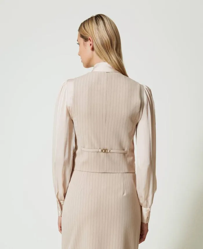 Twinset Blazers Lurex Pinstripe Fitted Waistcoat Lurex Pinstripe Beige 8211 Clothing