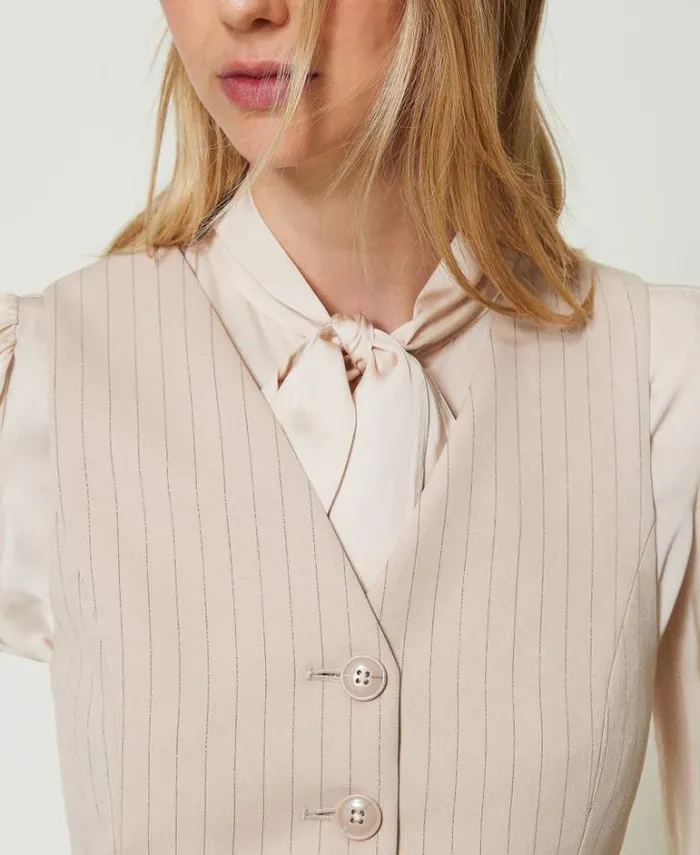 Twinset Blazers Lurex Pinstripe Fitted Waistcoat Lurex Pinstripe Beige 8211 Clothing