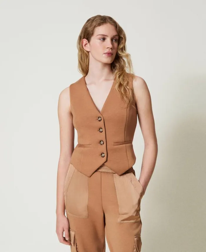 Twinset Blazers Scuba Fabric Waistcoat Caramel Camel 8211 Clothing