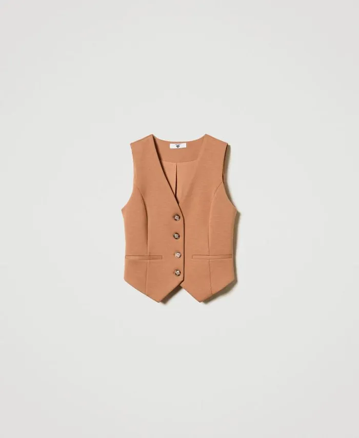 Twinset Blazers Scuba Fabric Waistcoat Caramel Camel 8211 Clothing