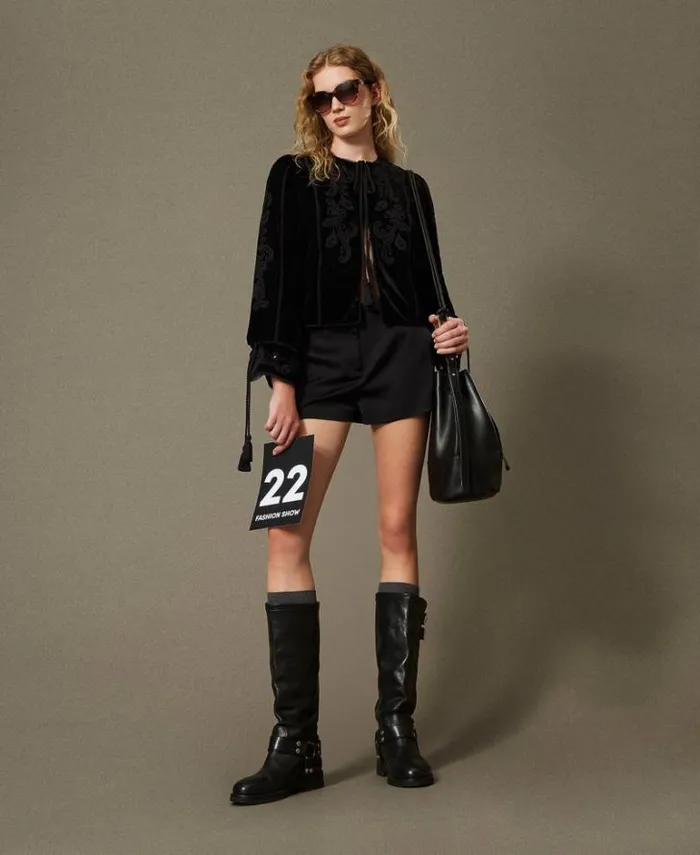 Twinset Blazers Velvet Jacket With Embroidery Black 8211 Clothing