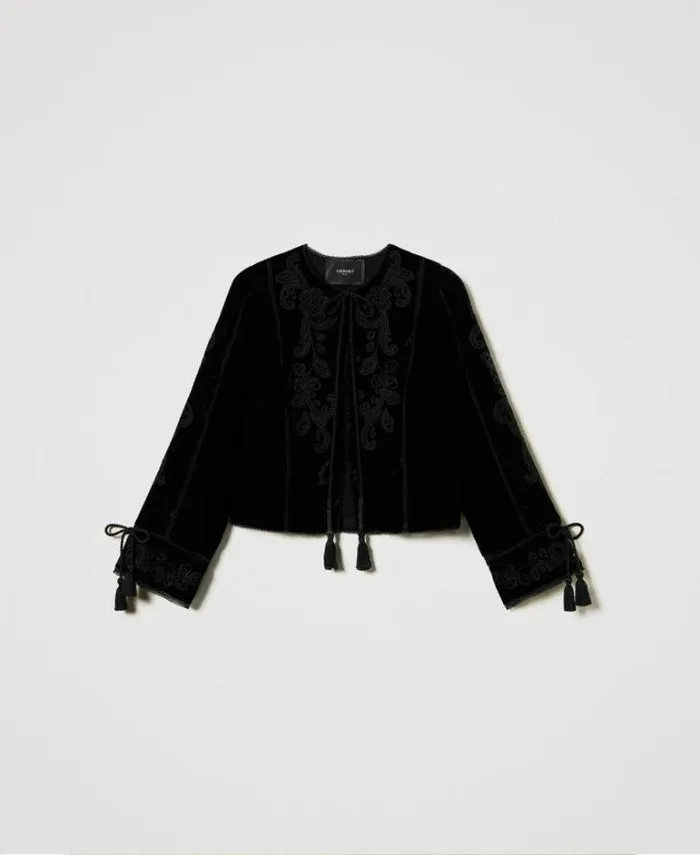Twinset Blazers Velvet Jacket With Embroidery Black 8211 Clothing