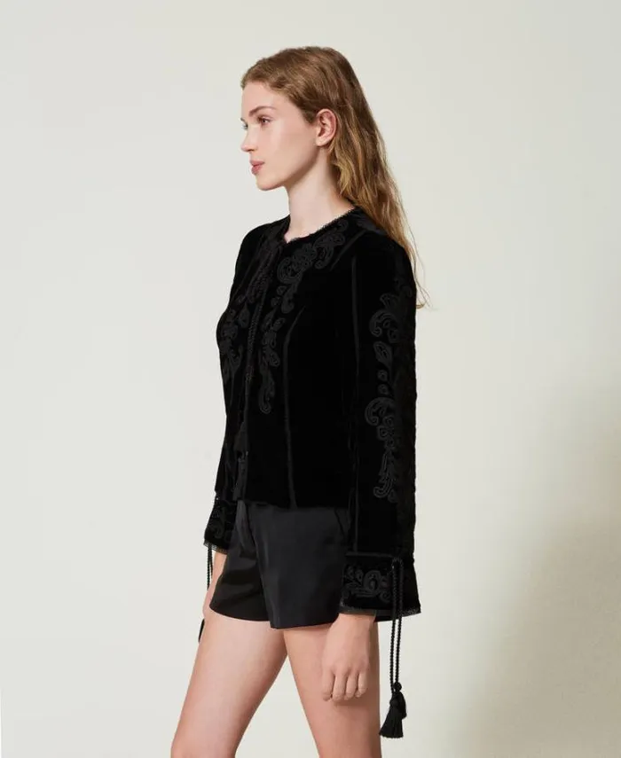 Twinset Blazers Velvet Jacket With Embroidery Black 8211 Clothing