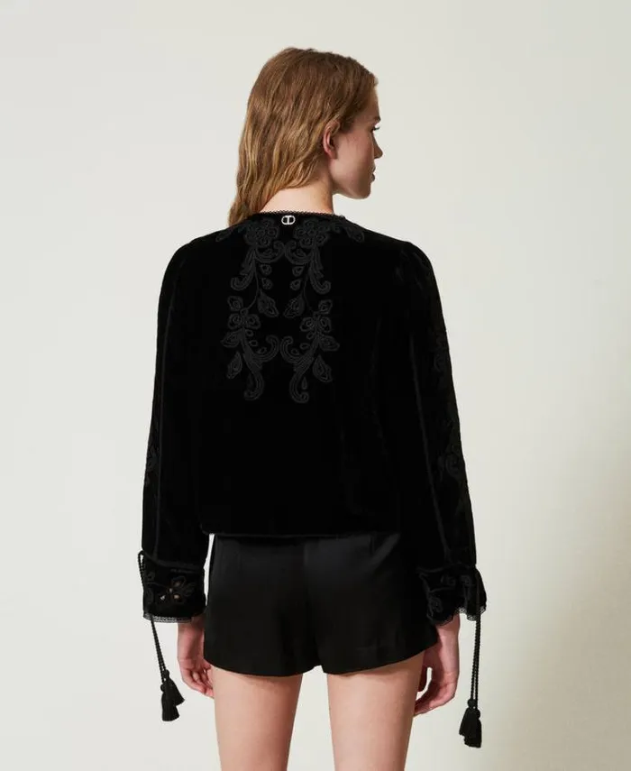 Twinset Blazers Velvet Jacket With Embroidery Black 8211 Clothing