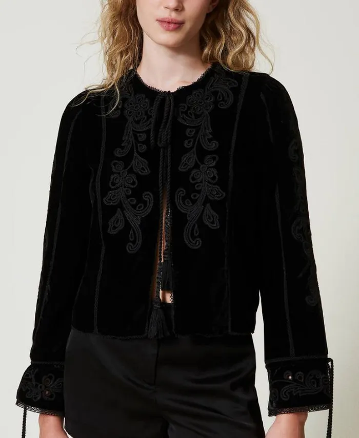 Twinset Blazers Velvet Jacket With Embroidery Black 8211 Clothing