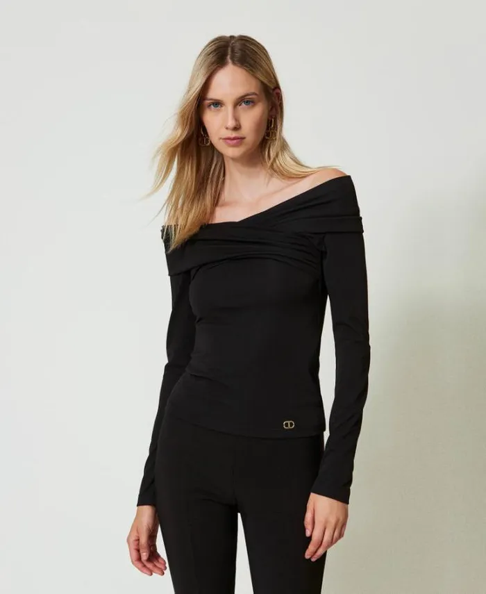 Twinset Blouses And Shirts Gathered Neck Blouse Black 8211 Clothing