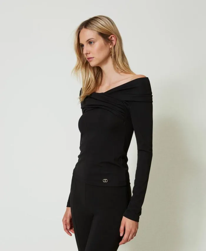 Twinset Blouses And Shirts Gathered Neck Blouse Black 8211 Clothing