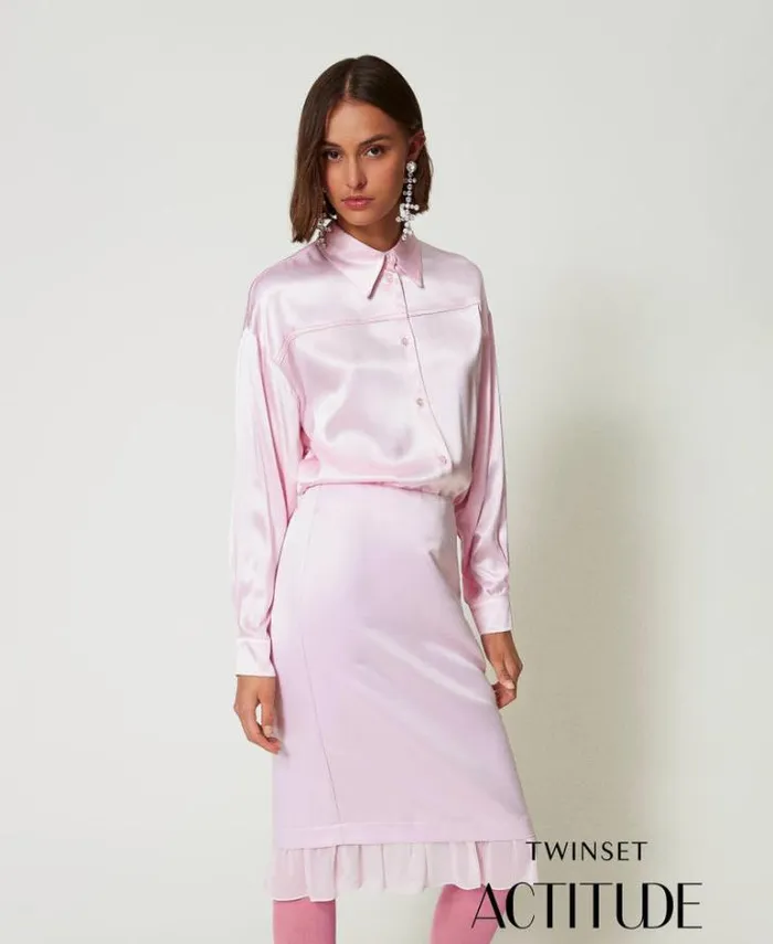 Twinset Blouses And Shirts Hammered Satin Shirt Pink Tulle 8211 Clothing