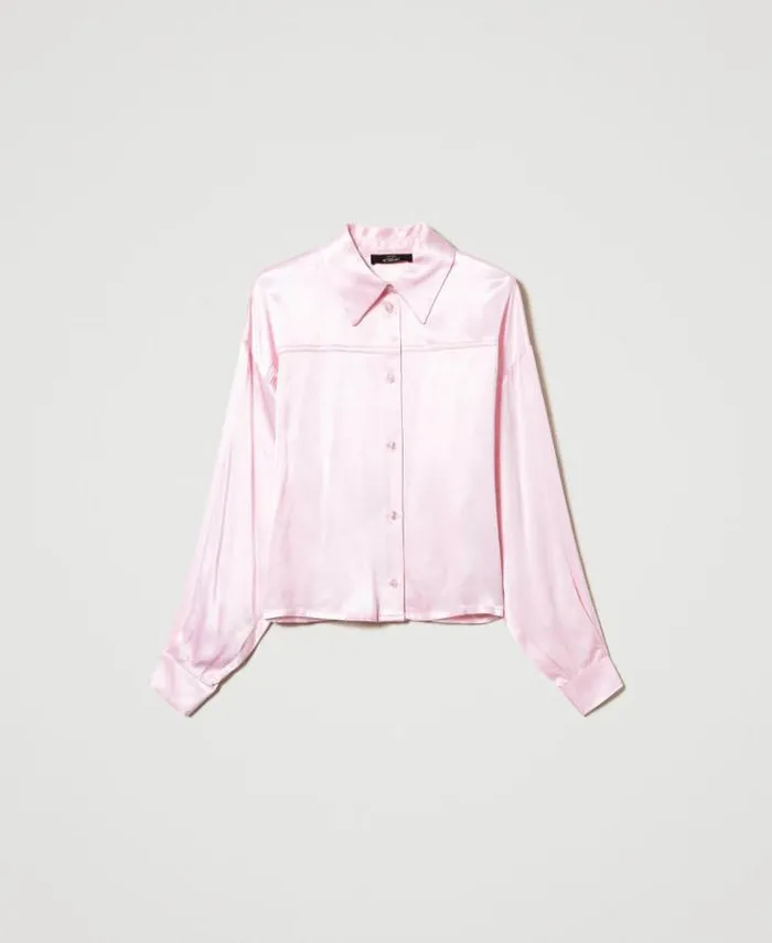Twinset Blouses And Shirts Hammered Satin Shirt Pink Tulle 8211 Clothing