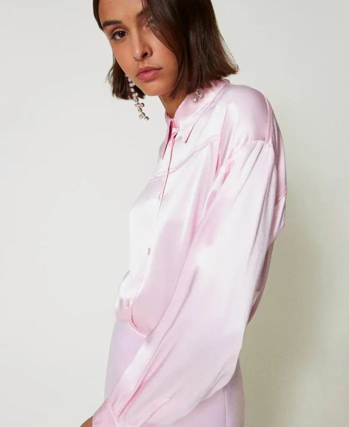 Twinset Blouses And Shirts Hammered Satin Shirt Pink Tulle 8211 Clothing