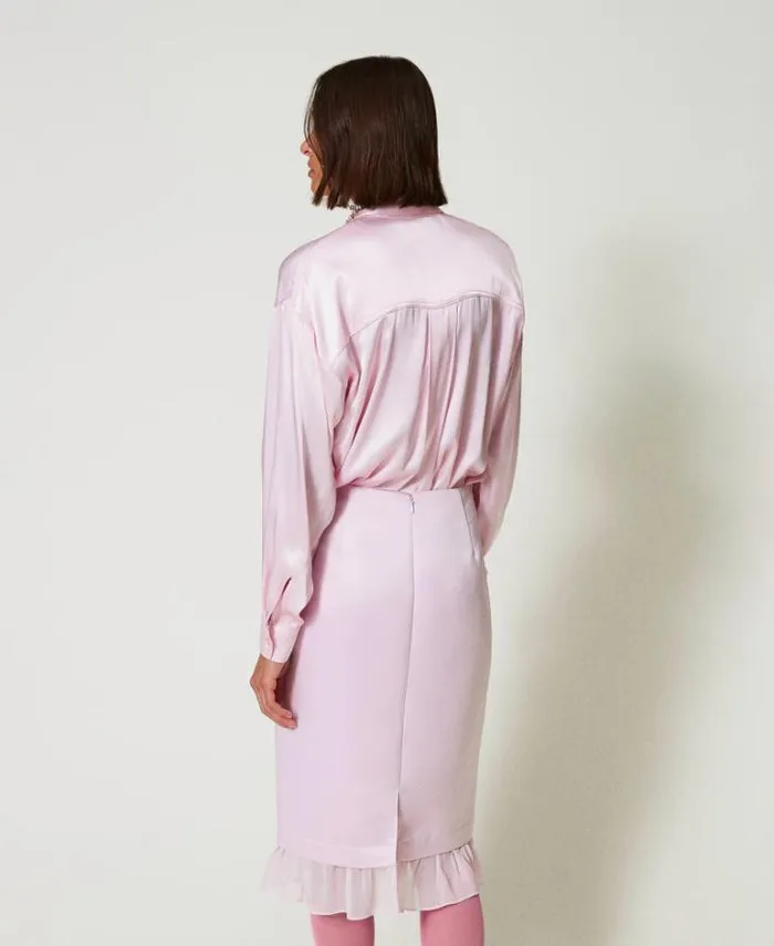 Twinset Blouses And Shirts Hammered Satin Shirt Pink Tulle 8211 Clothing