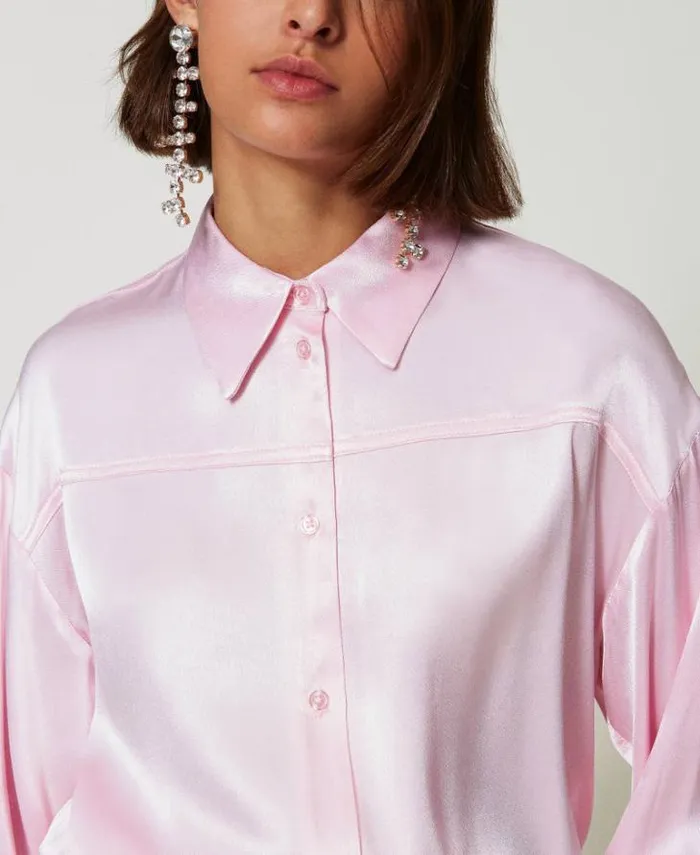 Twinset Blouses And Shirts Hammered Satin Shirt Pink Tulle 8211 Clothing