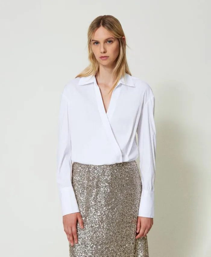 Twinset Blouses And Shirts Poplin Crossover Blouse White 8211 Clothing