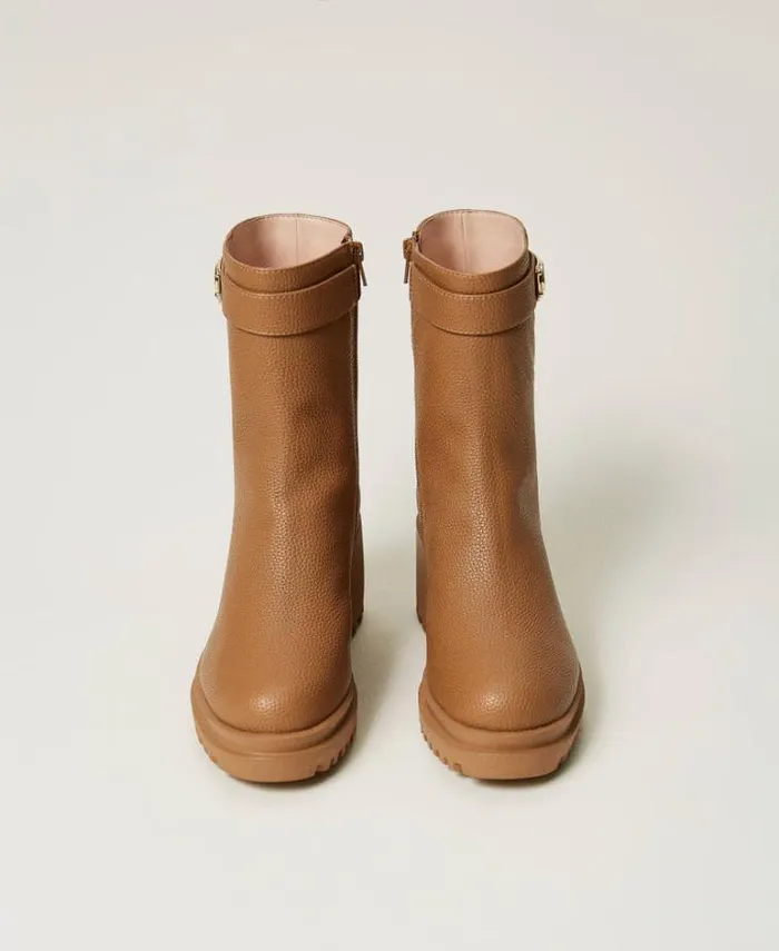 Twinset Boots And Ankle Boots Ankle Boots With Logo Plate Chocolate Malt 8211 Shoes