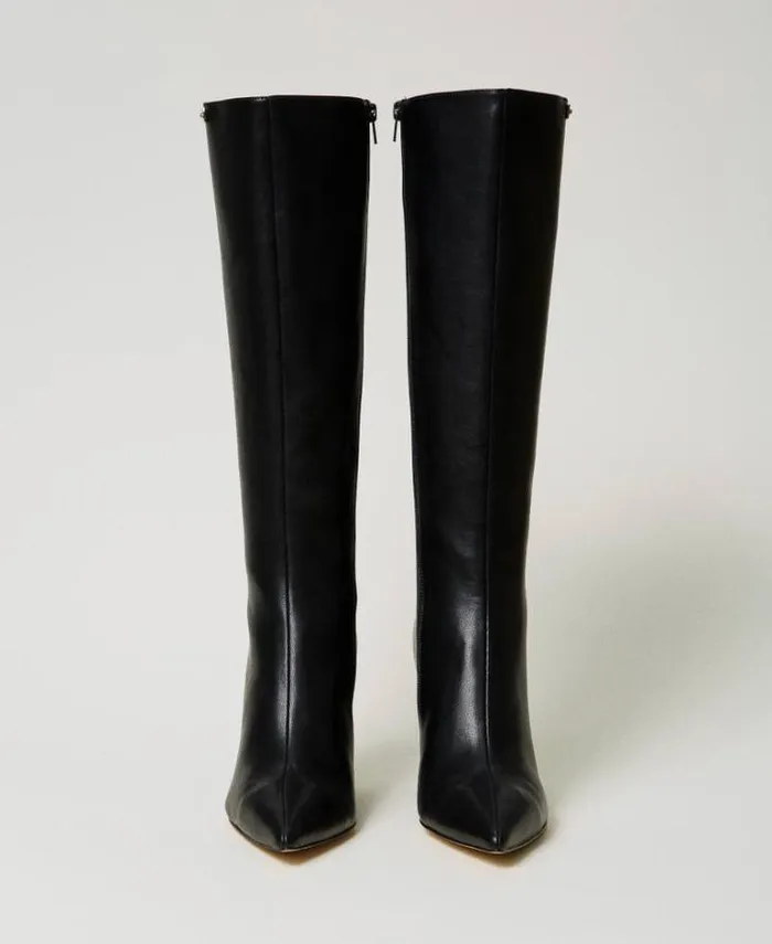 Twinset Boots And Ankle Boots High Boots With Wedge And Logo Plate Black 8211 Shoes