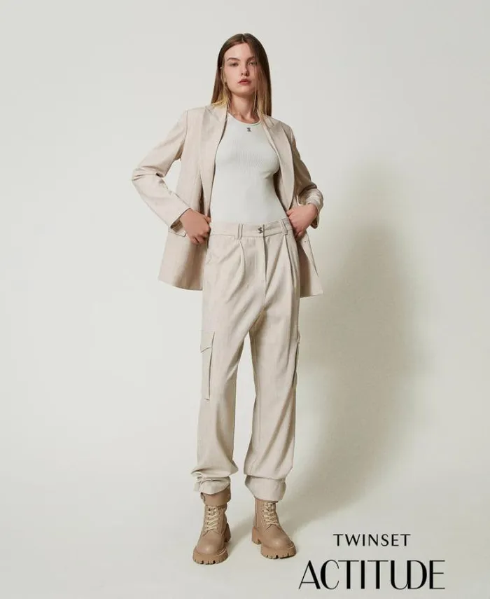 Twinset Cargo Trousers MYFO Cargo Trousers With Embroidery Melange Dull Gold 8211 Clothing Twinset Cargo Trousers MYFO Cargo Trousers With Embroidery Melange Dull Gold 8211 Clothing
