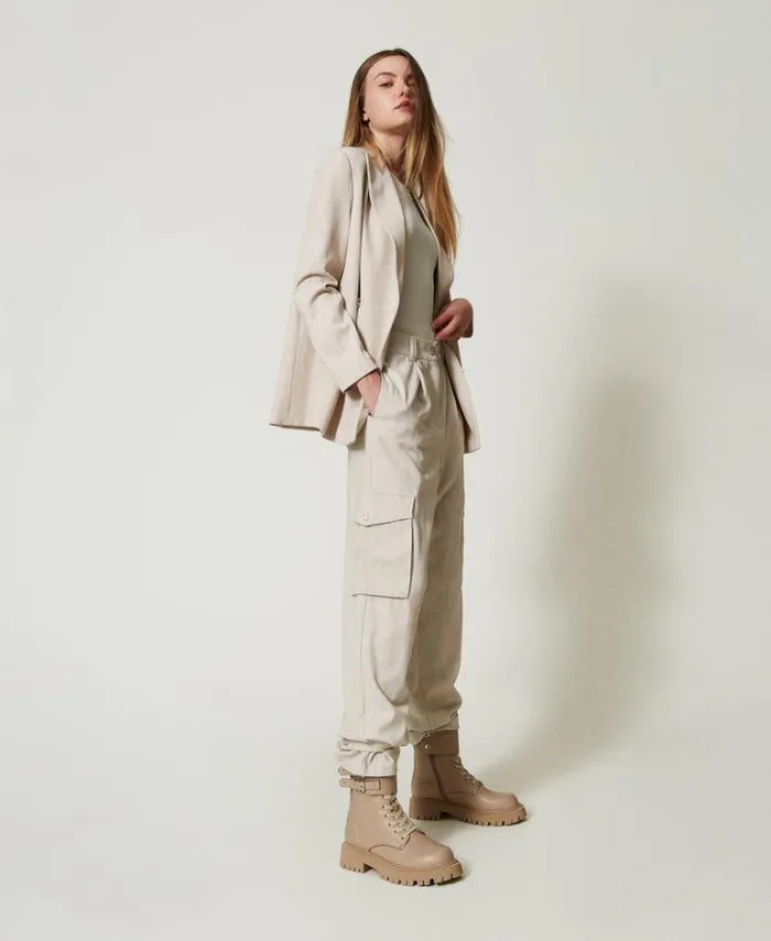 Twinset Cargo Trousers MYFO Cargo Trousers With Embroidery Melange Dull Gold 8211 Clothing