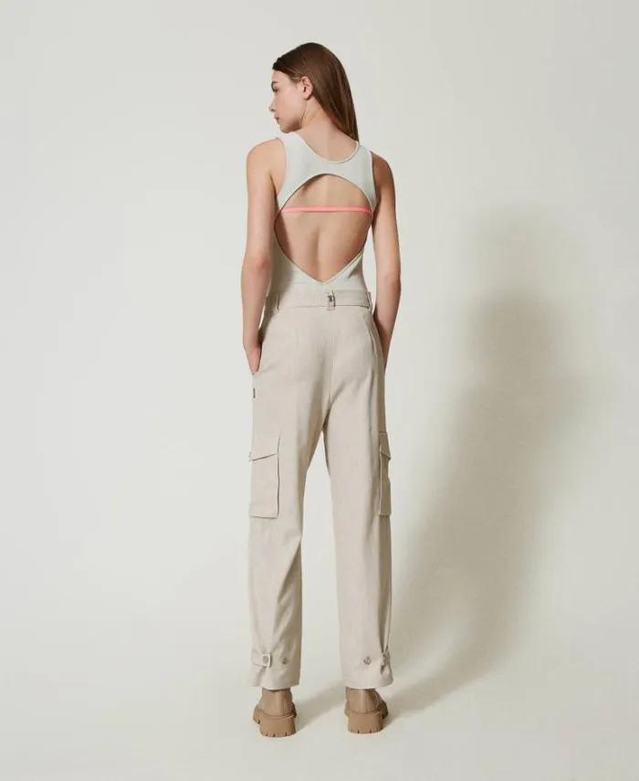 Twinset Cargo Trousers MYFO Cargo Trousers With Embroidery Melange Dull Gold 8211 Clothing