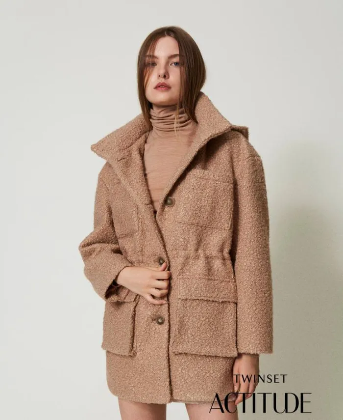 Twinset Coats And Trench Coats Curly Wool Cloth Parka Coat Beaver Brown 8211 Clothing