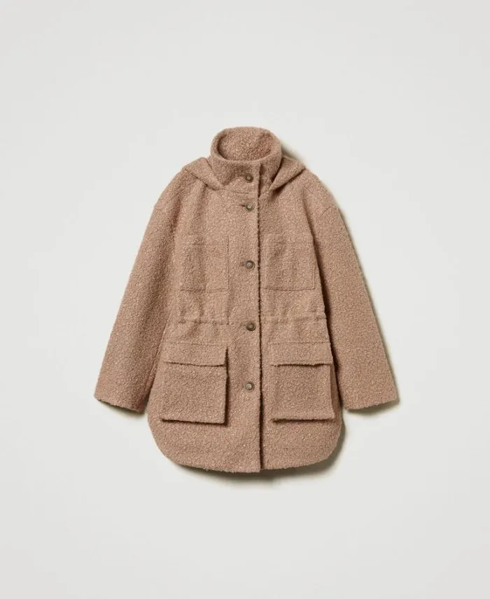 Twinset Coats And Trench Coats Curly Wool Cloth Parka Coat Beaver Brown 8211 Clothing