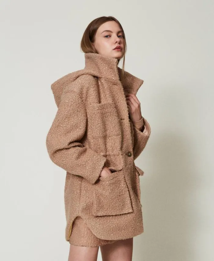 Twinset Coats And Trench Coats Curly Wool Cloth Parka Coat Beaver Brown 8211 Clothing