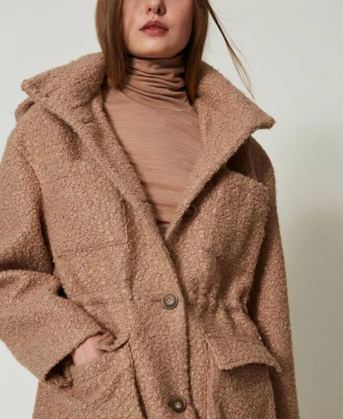Twinset Coats And Trench Coats Curly Wool Cloth Parka Coat Beaver Brown 8211 Clothing