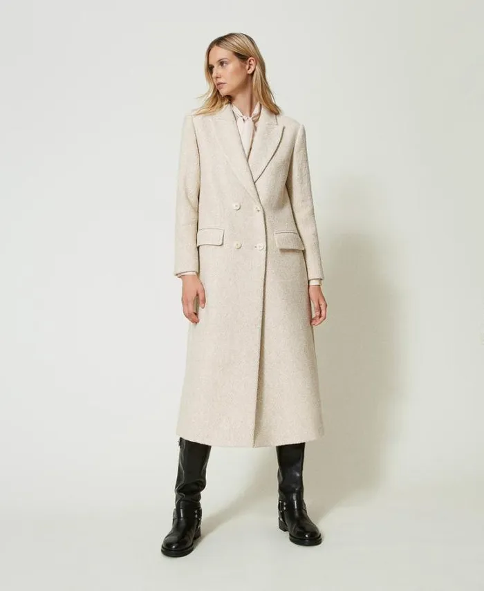 Twinset Coats And Trench Coats Doublebreasted Herringbone Wool Blend Coat Snow Gold Herringbone 8211 Clothing Twinset Coats And Trench Coats Doublebreasted Herringbone Wool Blend Coat Snow Gold Herringbone 8211 Clothing
