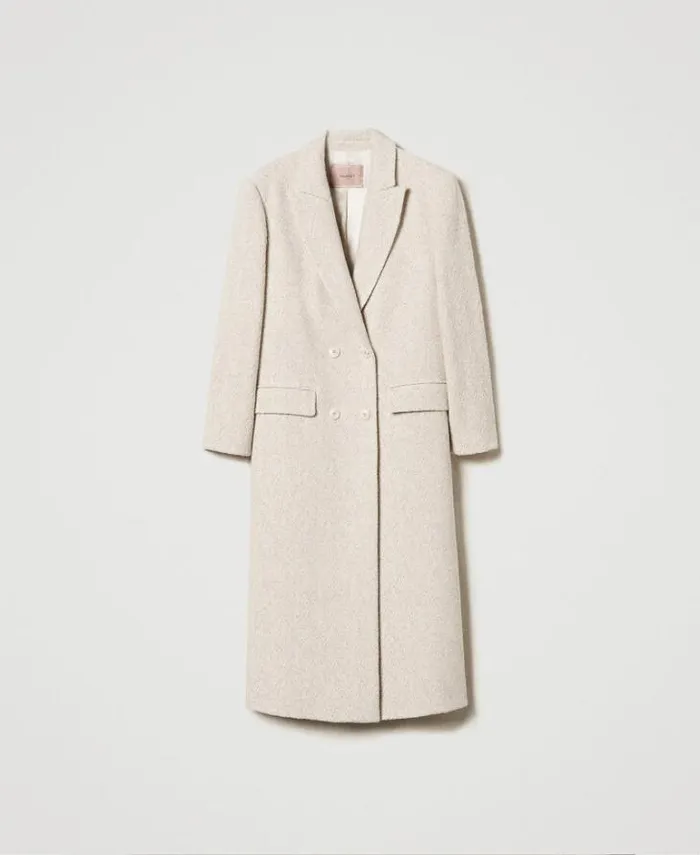 Twinset Coats And Trench Coats Doublebreasted Herringbone Wool Blend Coat Snow Gold Herringbone 8211 Clothing