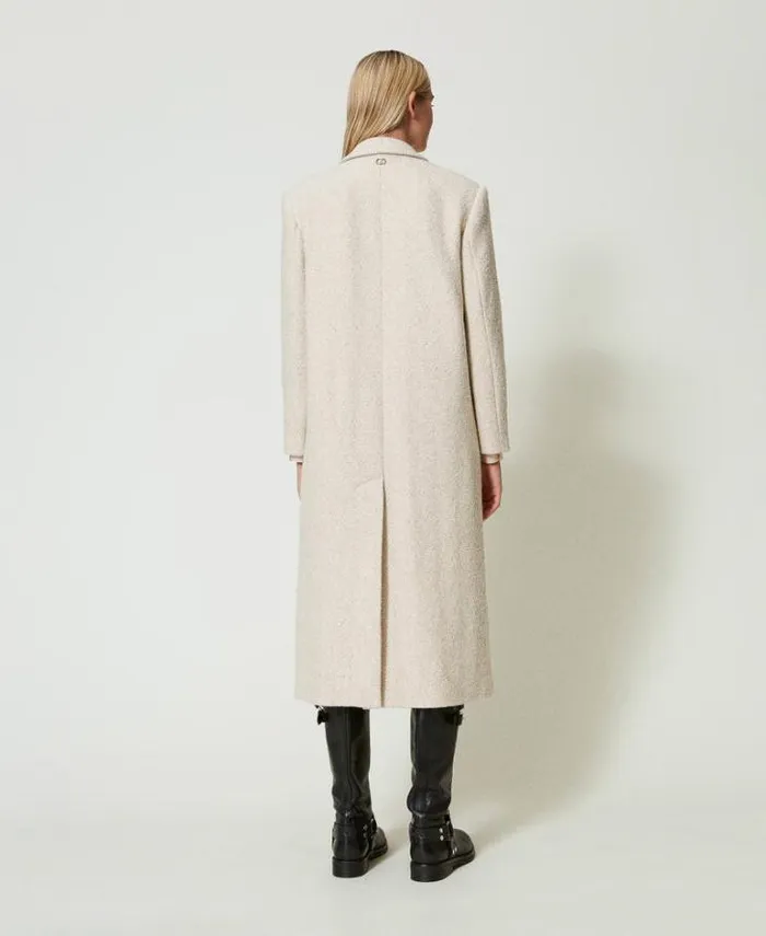 Twinset Coats And Trench Coats Doublebreasted Herringbone Wool Blend Coat Snow Gold Herringbone 8211 Clothing
