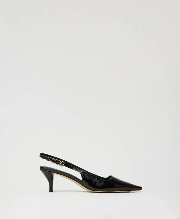 Twinset Court Shoes And Sandals Faux Patent Leather Sling Back Court Shoes Black 8211 Shoes